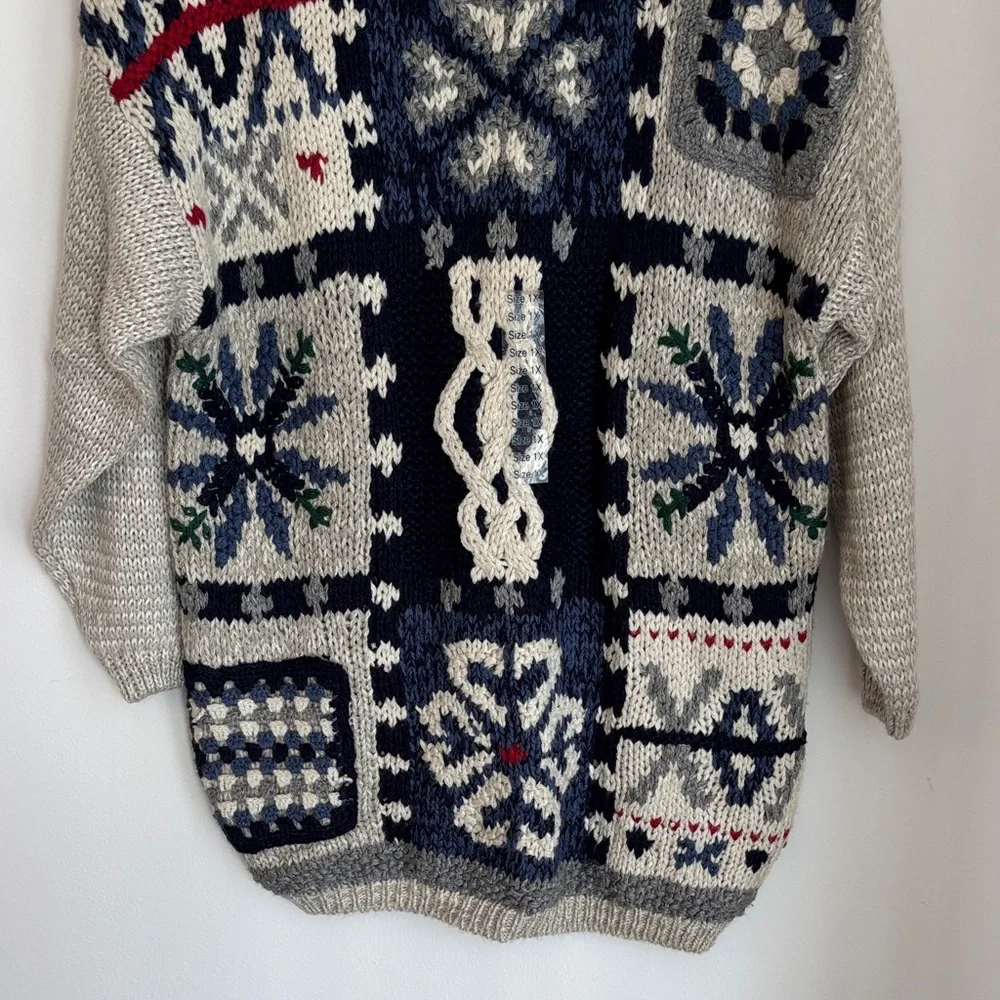 Vintage cabin creek granny square 3D Cable Knit Crewneck Sweater Womens 1X NWT